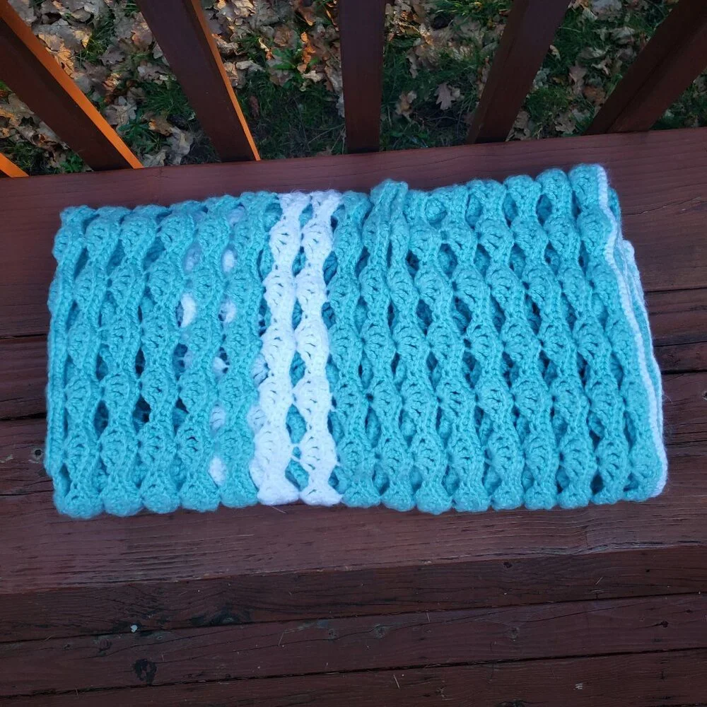 Blue Shade and White- Handmade Throw/Lap Blanket